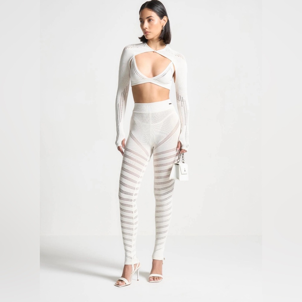 Manière De Voir High Waisted Knitted Spiral Contour Leggings -White (Never worn)